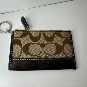 Coach Signature Brown and Tan Keychain Wallet